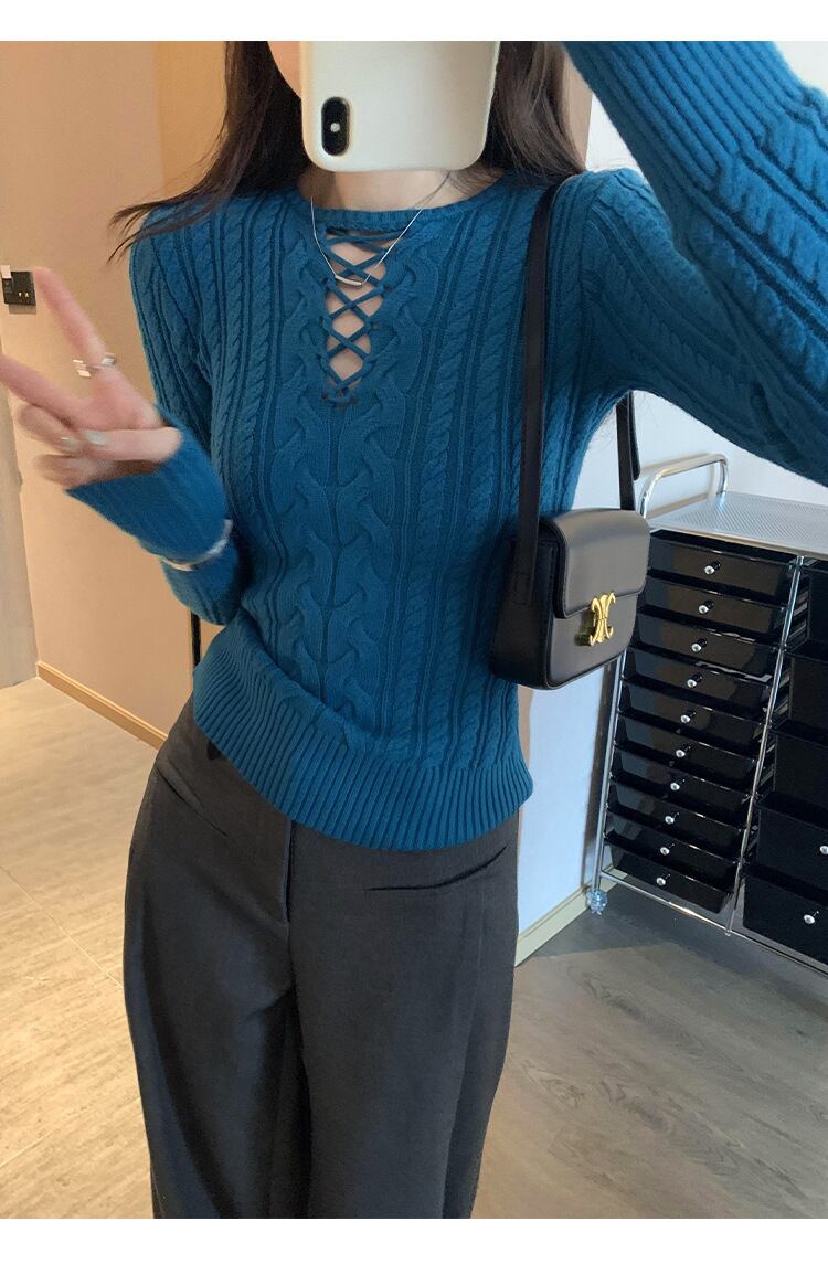 【tops】カットワークニットトップス　ニットトップス