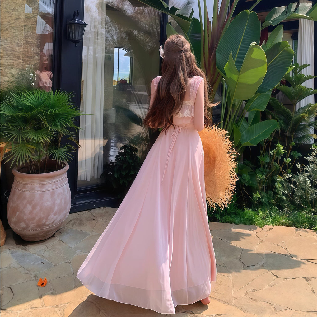 【dress】レースドッキングフリルロングワンピース　N3557