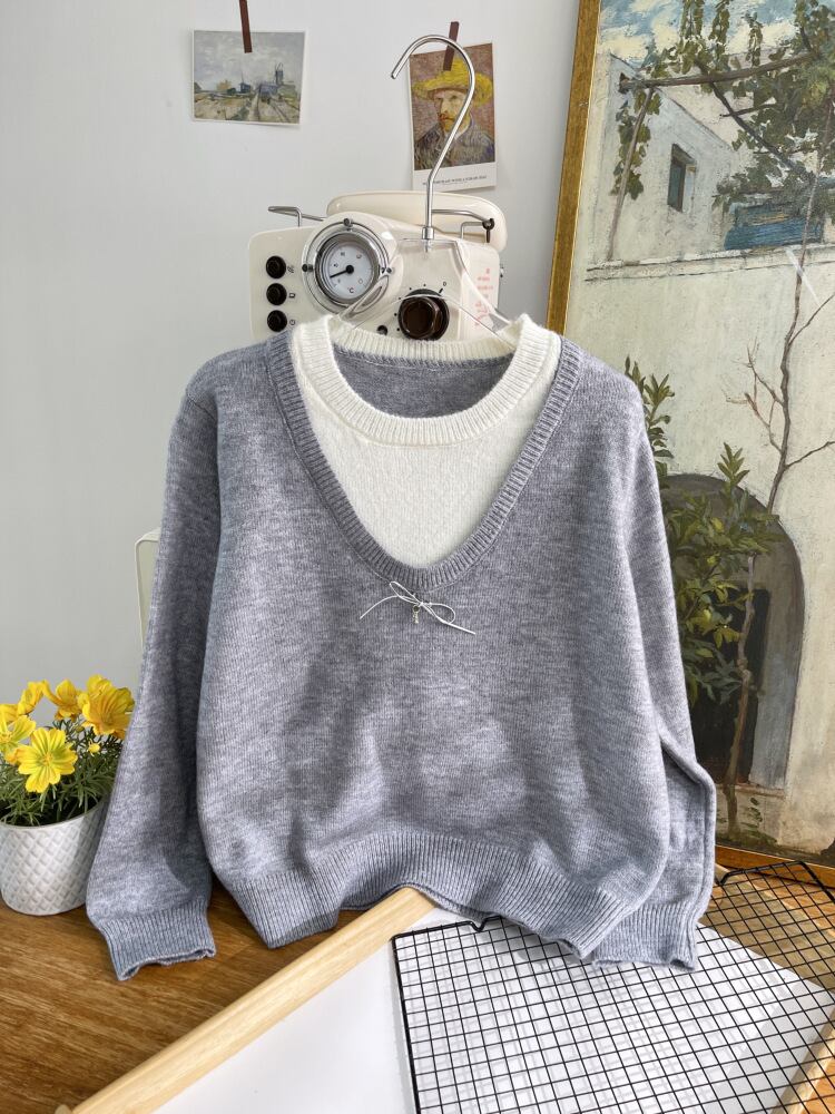 【tops】切り替え配色ニットトップス　M28623