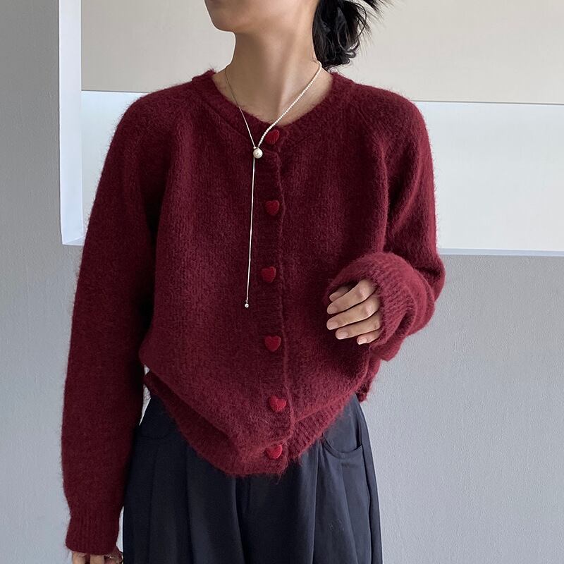 【outer】ハートボタンニットカーディガン Q7239