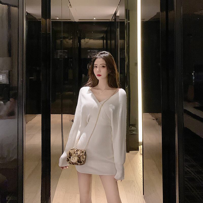 【dress】Vネックニットワンピース　M18712