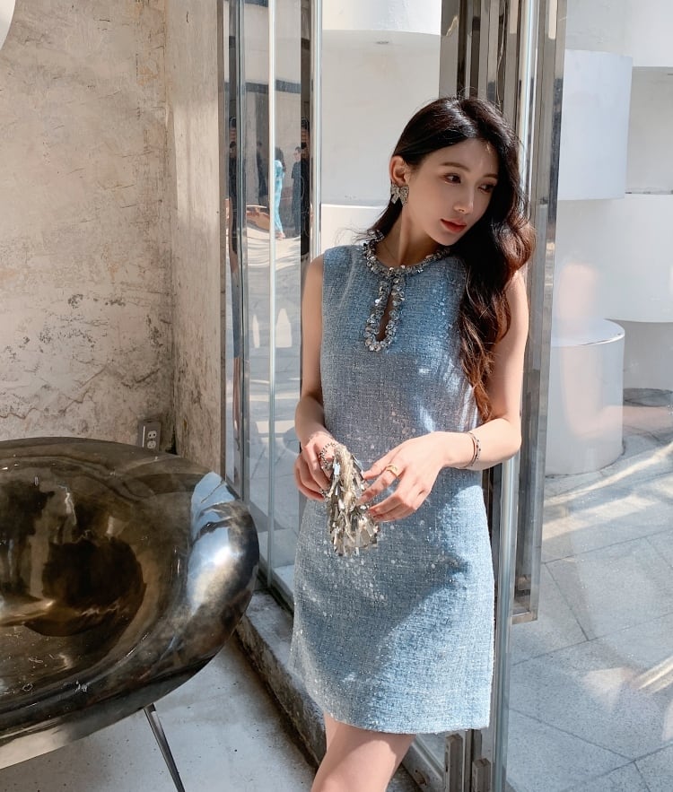 【dress】スパンコール付きツイードワンピース　N2554