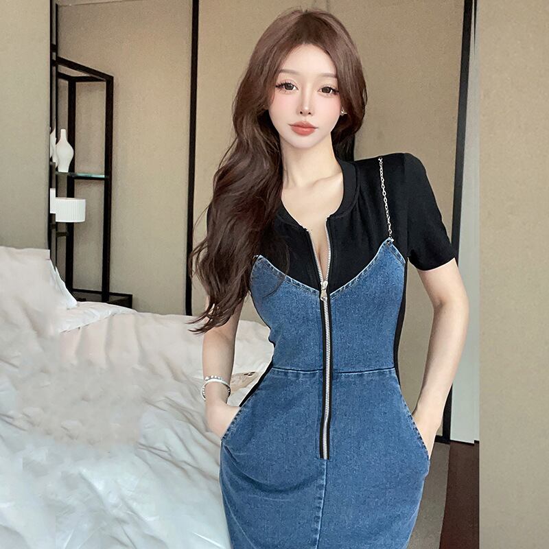 【dress】偽二つ切り替えデニムワンピース G21386