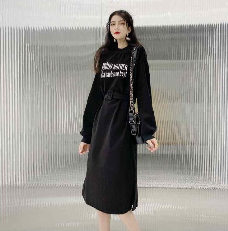 【dress】韓流スタイル好感度UP!気質満点ラウンドネック長袖パーカーワンピース G2001