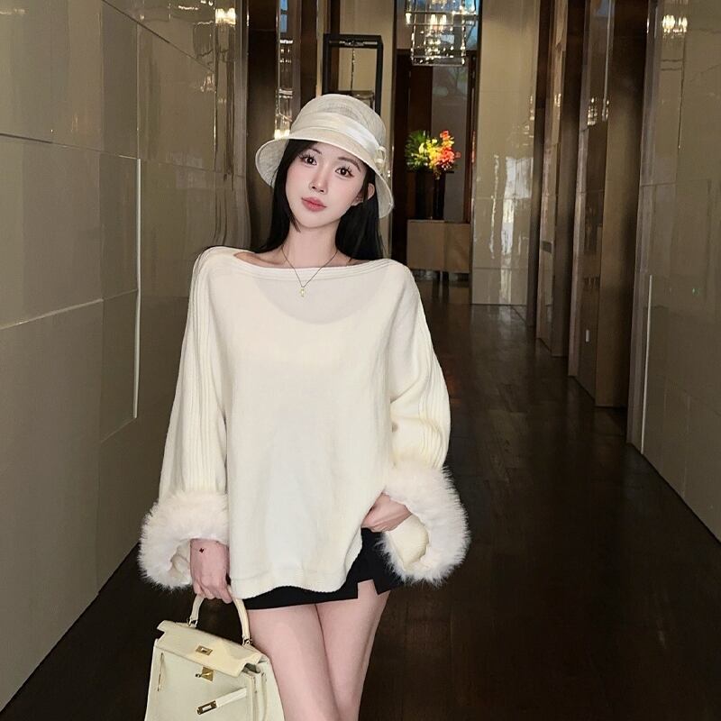 【tops】袖ファーニットトップス Q6942