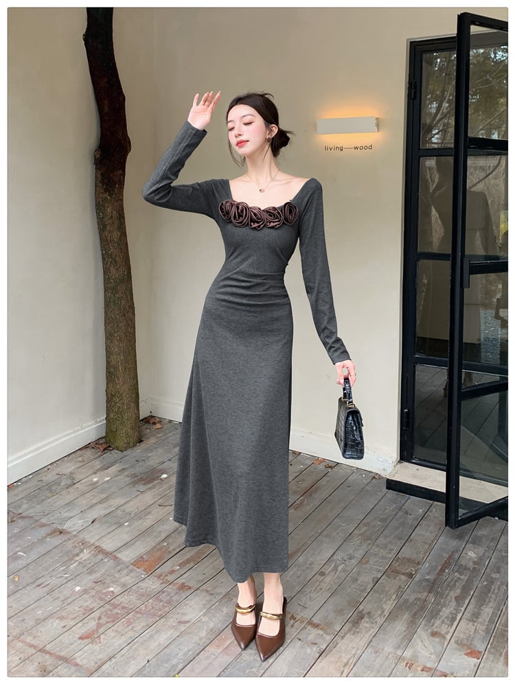 【dress】立体フラワーニットワンピース　M26416
