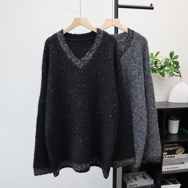 【tops】スパンコール付きニットトップス Q7435