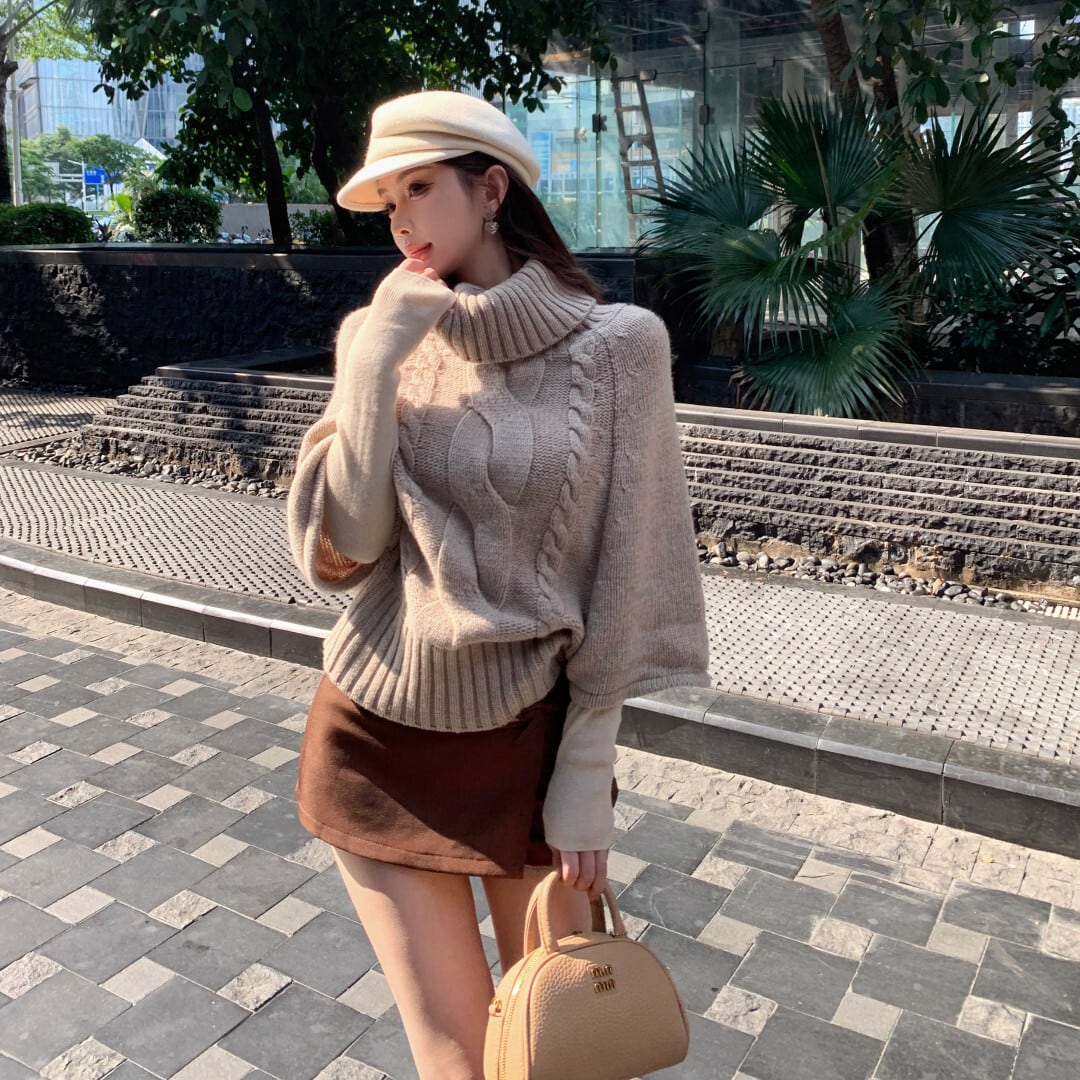 【tops】ハイネックドルマンスリーブニットトップス　N3336