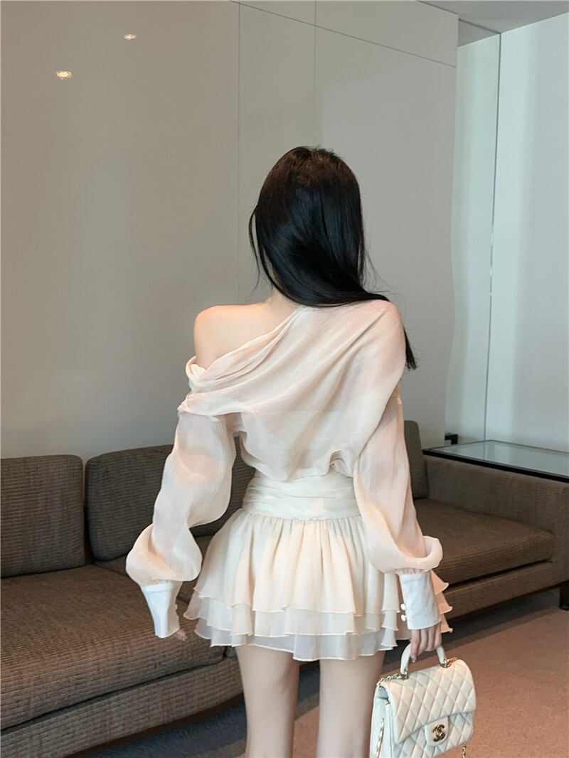【set】立体フラワーオフショルダートップス×スカートセット　M28465