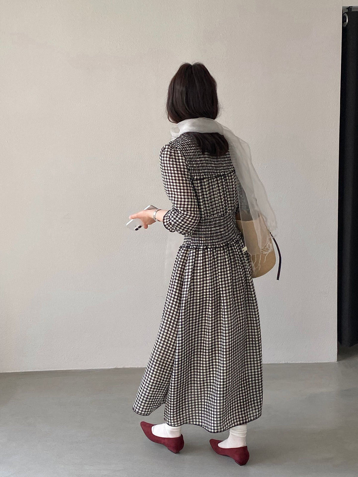【dress】チェック柄ロングワンピース Q8249