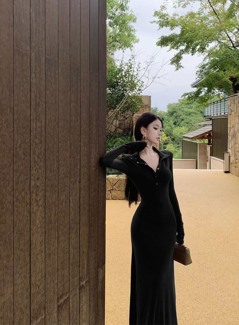 【dress】ロングＶネックワンピース Q7114