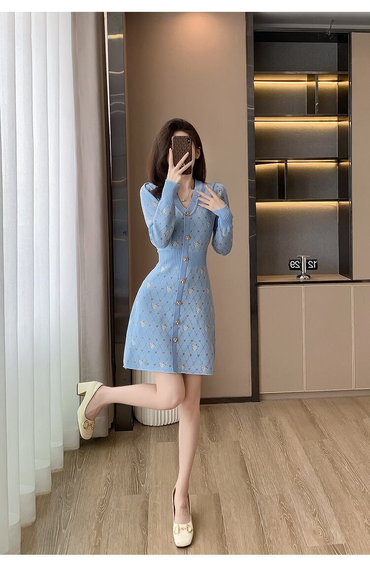 【dress】Vネックニットワンピース　M18605