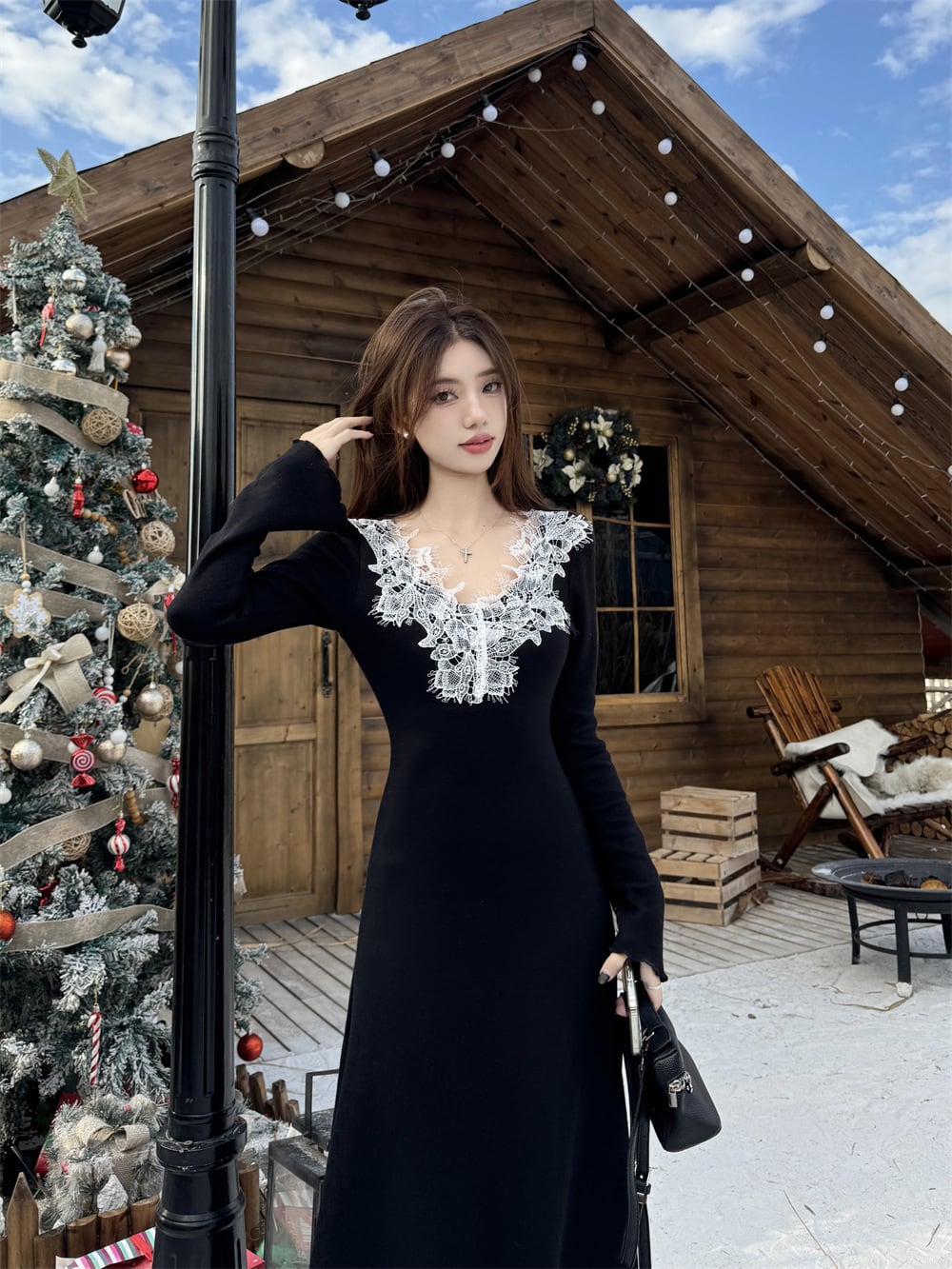 【dress】レースカラーニットワンピース　M27983