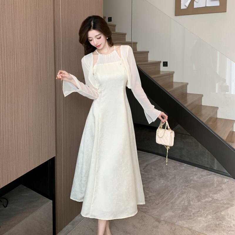 【set】カーディガン+ホルターネックワンピース２点セットG20502