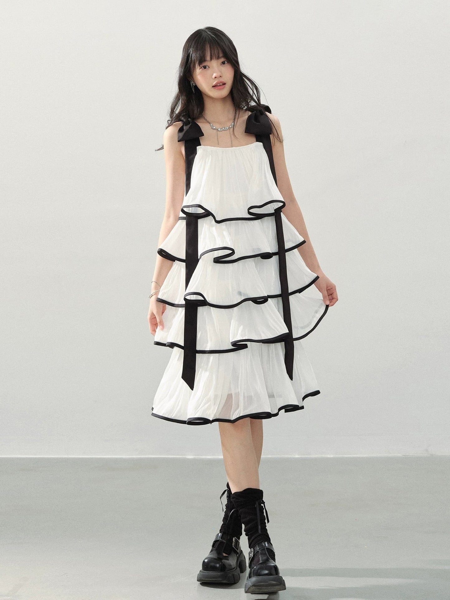 【dress】ショルダーリボンボリュームエアリーワンピース N3554
