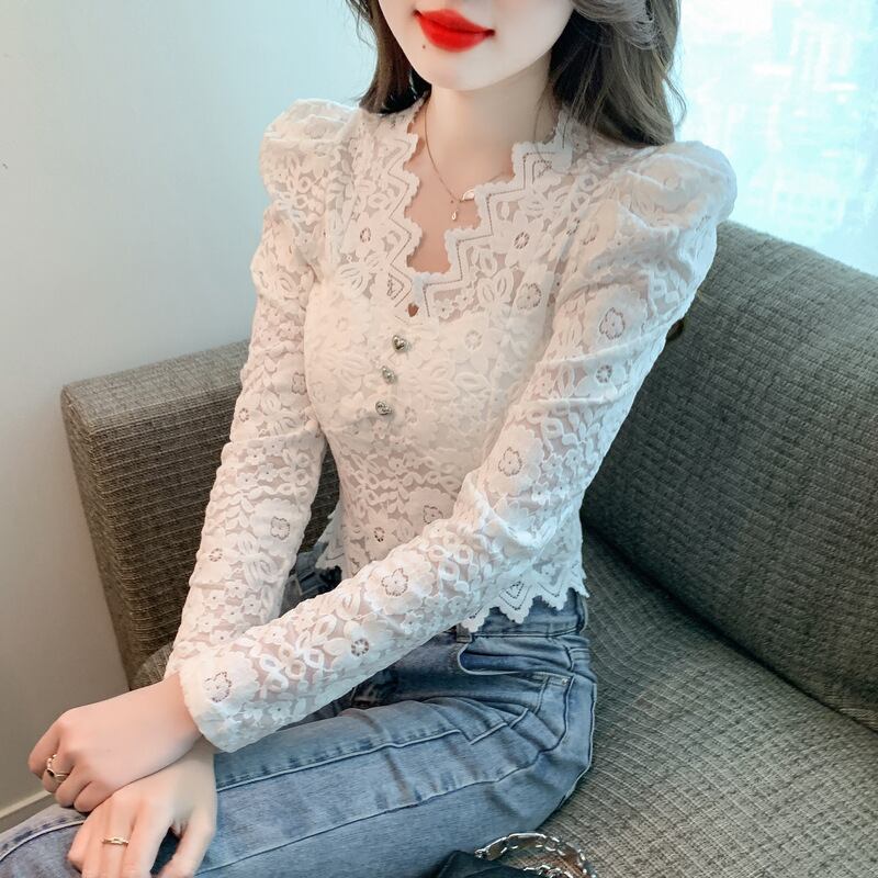【tops】レースパフスリーブトップス　M18847
