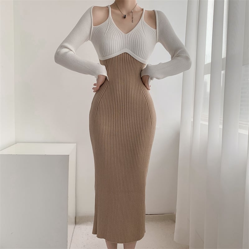 【dress】配色ニットワンピース　M25545