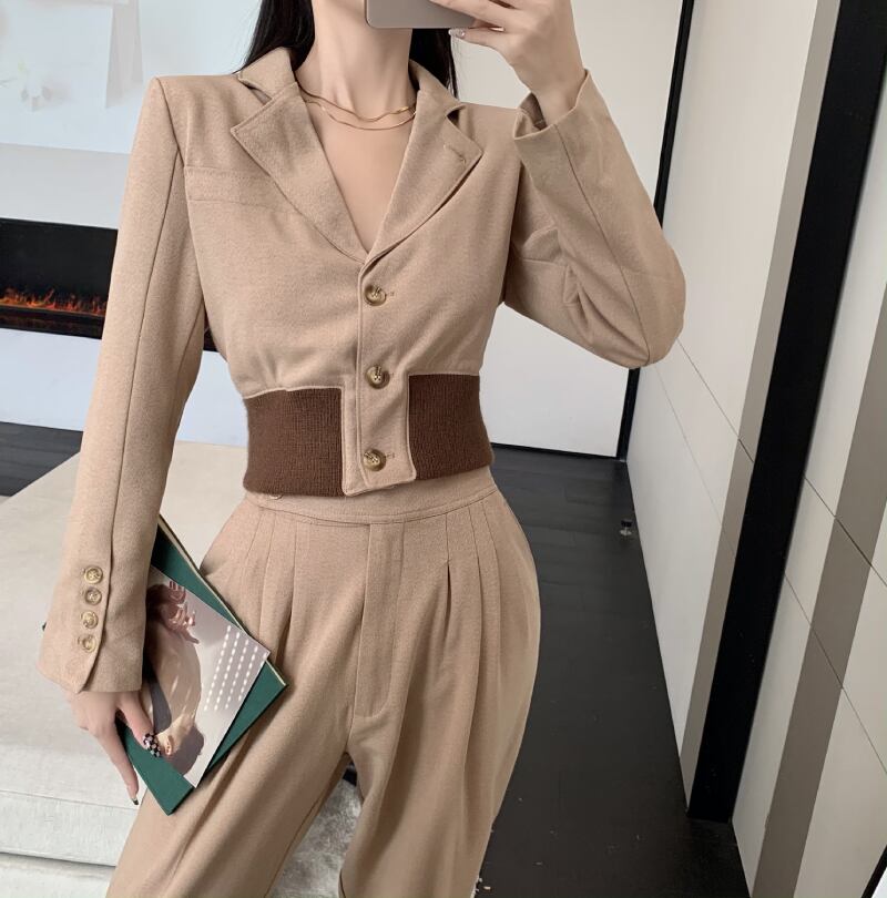 【set】絶対欲しい!気質満点レトロシンプル長袖アウター+ハイウエストパンツ２点セット G3989