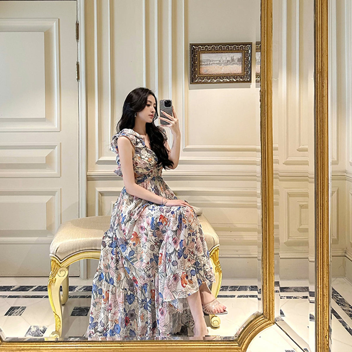 【dress】バックオーポンプリントワンピース　N3082