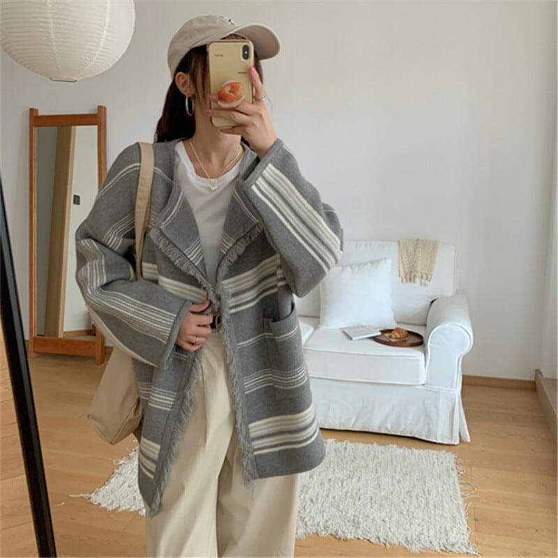【outer】ボーダー柄ニットカーデ　M26057