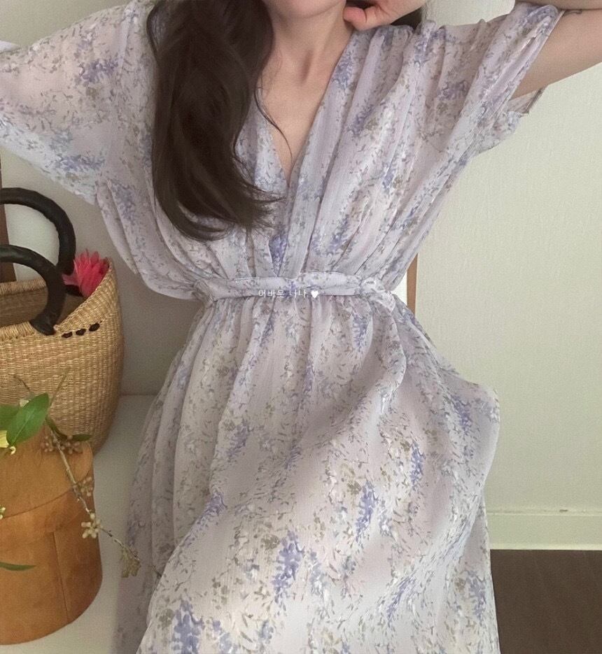 【dress】Vネック花柄パフスリーブワンピース G20746