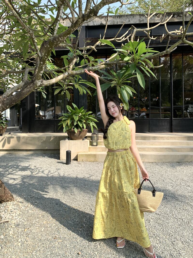 【set】花柄トップス+スカート２点セットG21326