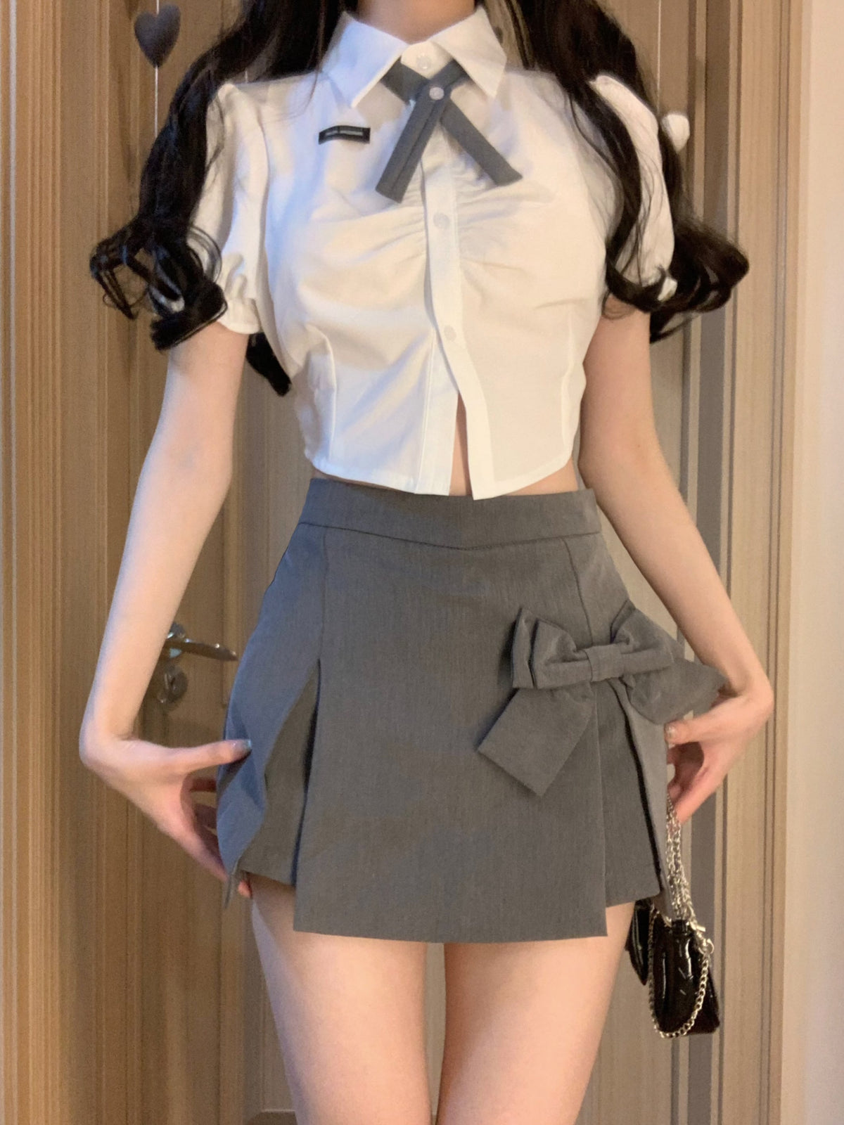 【set】リボン付きシャツトップス×スカートセット　M24701