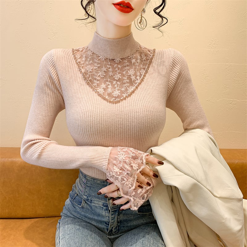 【tops】レースドッキングニットトップス　M28163