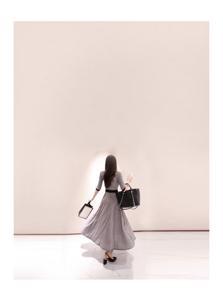 【dress】気質満点レトロ着痩せスリットプリントVネックワンピース