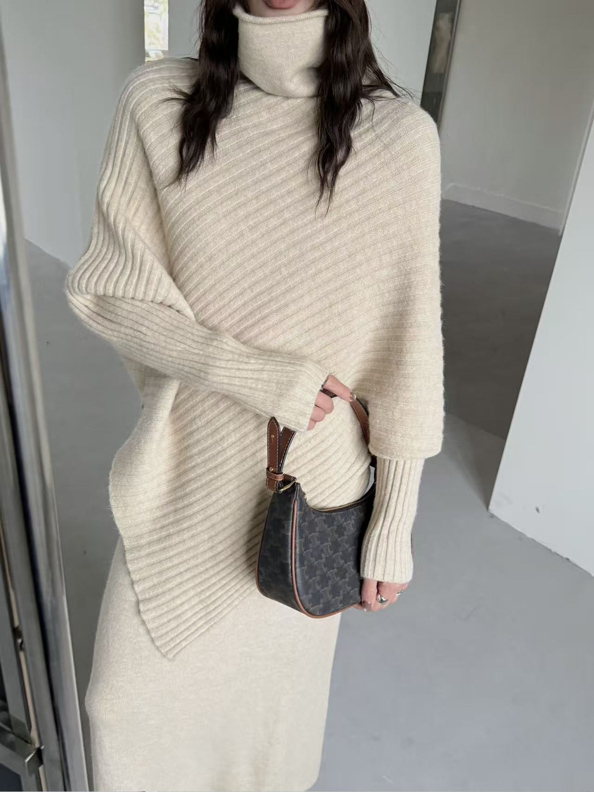 【set】イレヘムニットトップス×ロングスカートセット Q7390