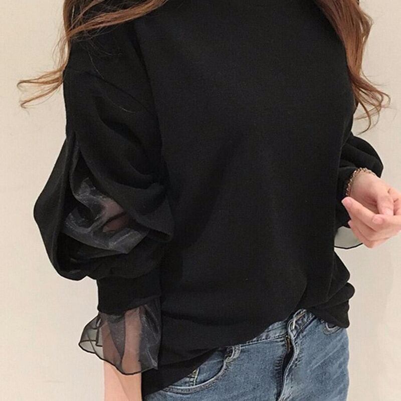 【tops】ラウンドネック長袖メッシュ切り替えファッションゆったり着回しパーカーF0774