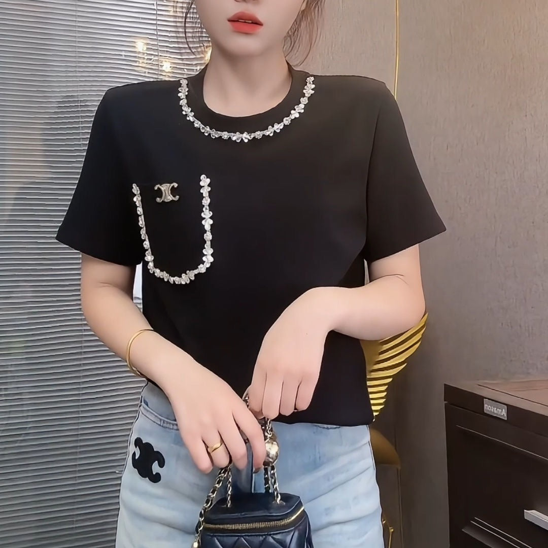 【tops】3色半袖ニットTシャツF7892