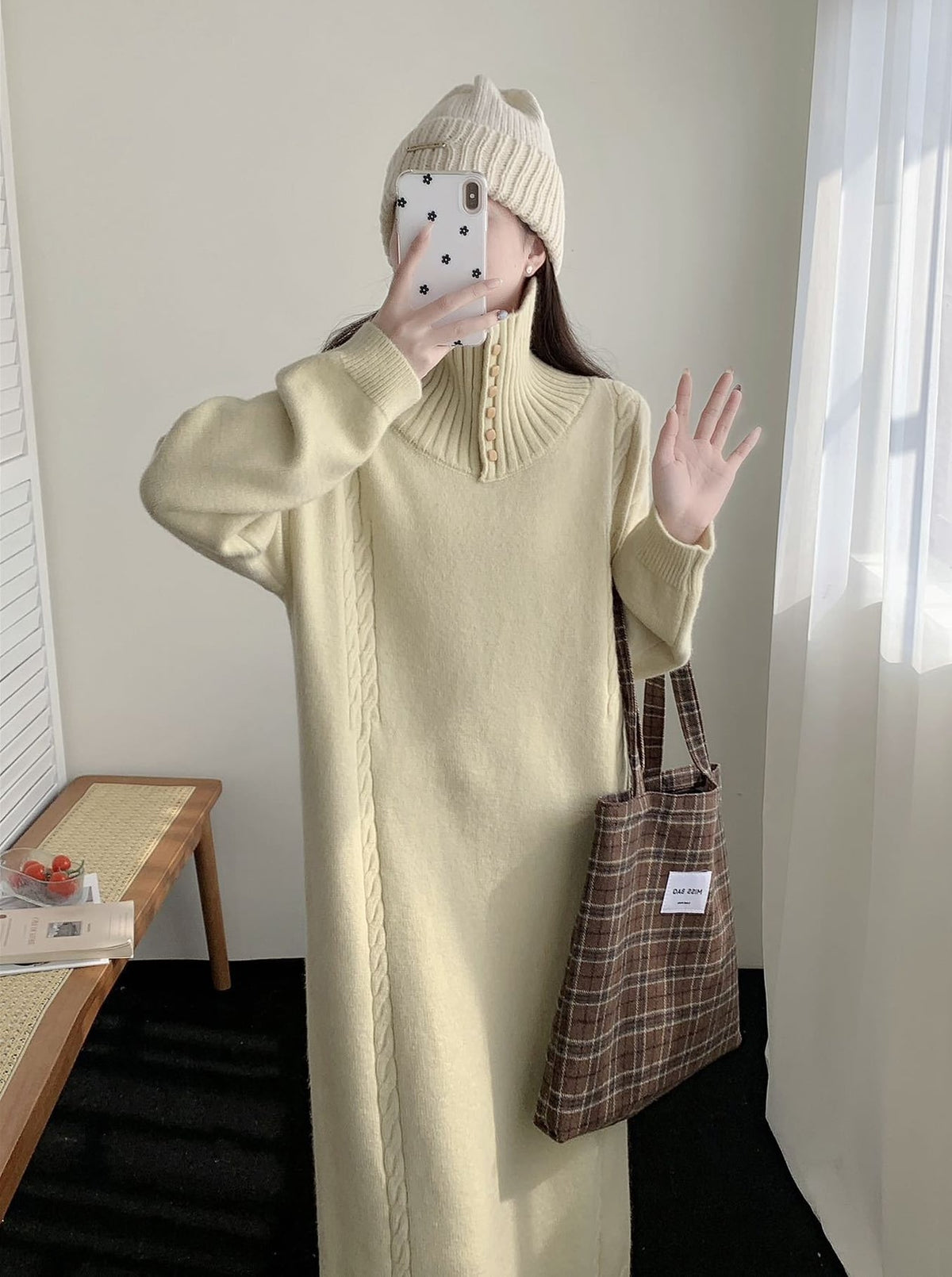 【dress】折り襟ロングニットワンピース Q7771