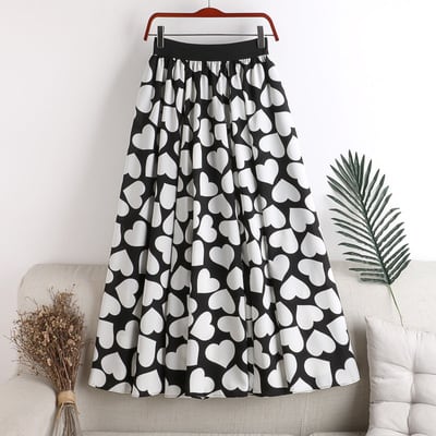 【bottoms】ハート柄Aライン花柄レディースファッションOL通勤ミッドウエストスカート