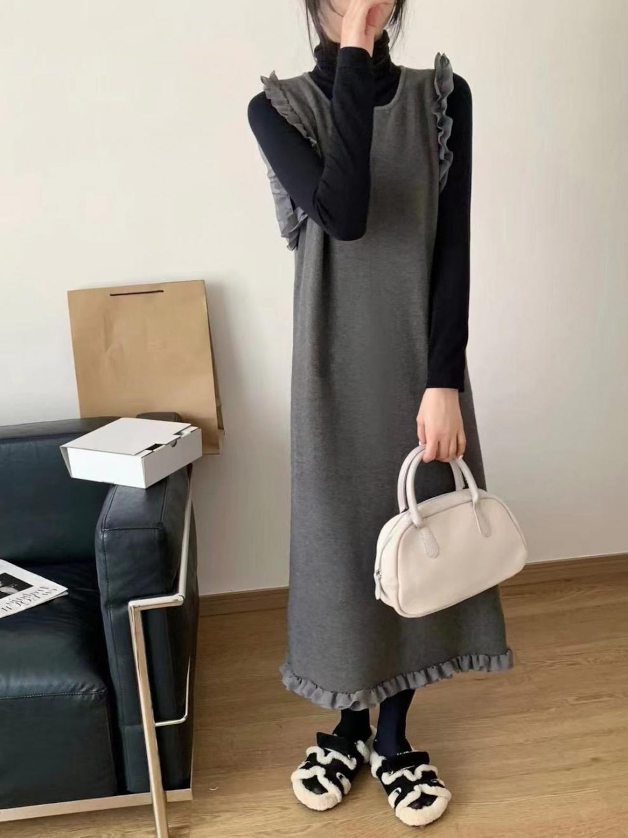 【dress】ギャザーベストロング丈ワンピースF8104