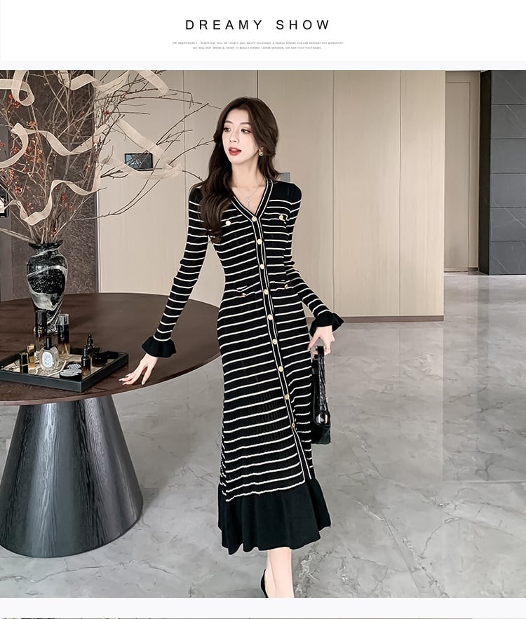【dress】Vネックニットワンピース　M26334
