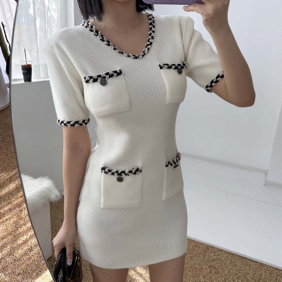 【dress】Vネックニットタイトワンピース G21158