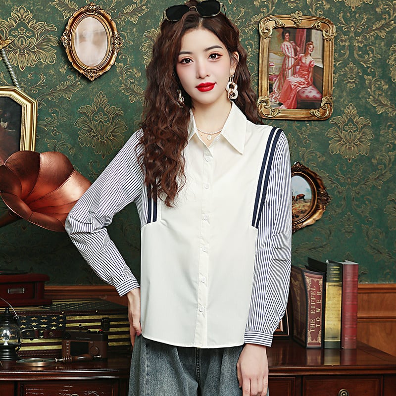 【tops】ストライプ柄長袖ブラウスG20238