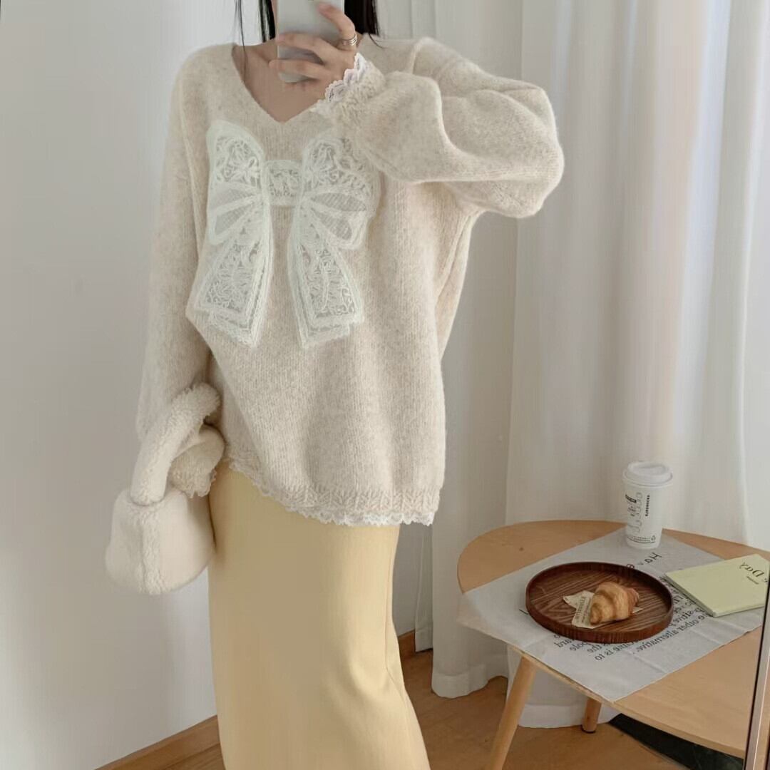 【tops】レースリボンニットセーター　M28341