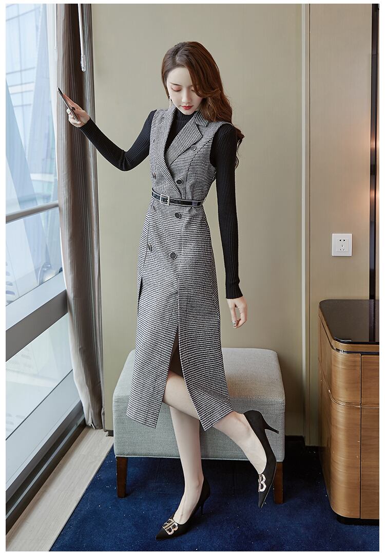 【set】好感度UP!気質満点レトロ高品質秋冬新作トップス+ベストワンピース２点セット G4723