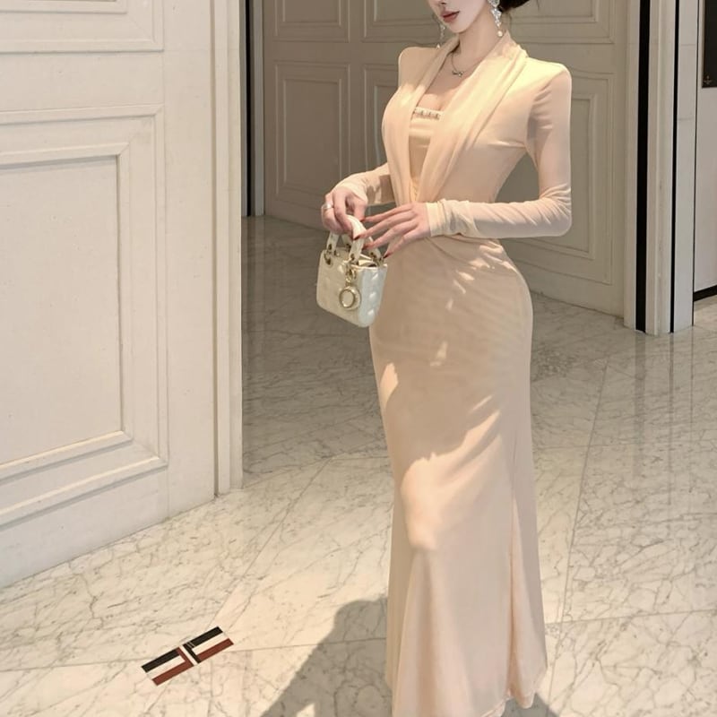 【dress】クロスデザインロングワンピース Q8176
