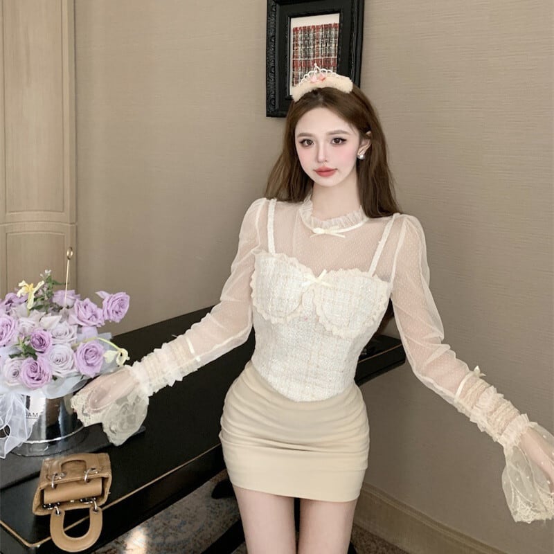 【tops】レースドッキングトップス　M29335