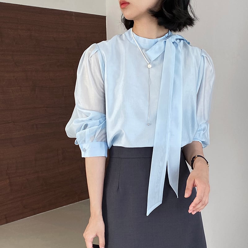 【tops】リボン付きテンセルトップス Q8322
