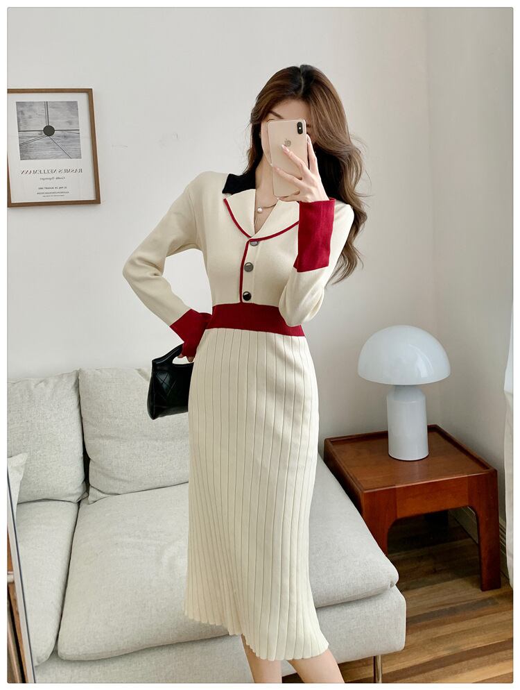 【dress】配色ニットワンピース　M25706