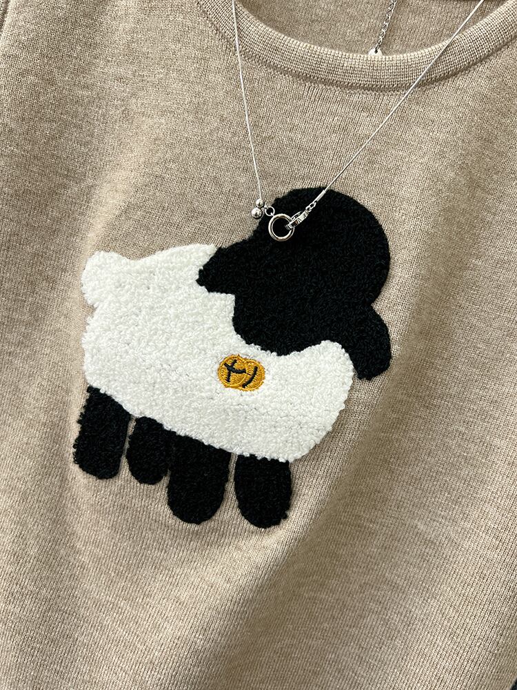 【tops】ラウンドネック動物柄ニットタンクトップF7303