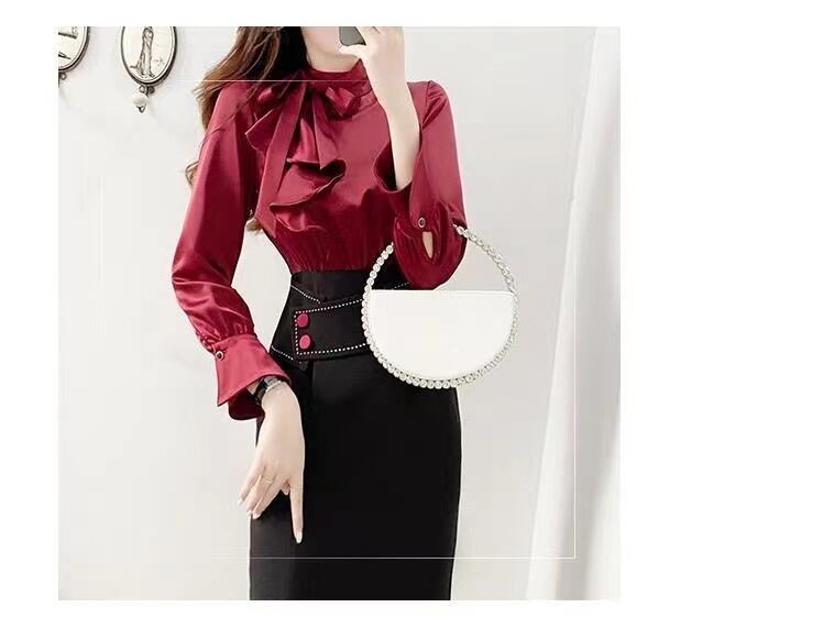 【dress】女性力を高める〜スリット長袖体型カバー配色切り替えおしゃれ春タイトワンピースF1602