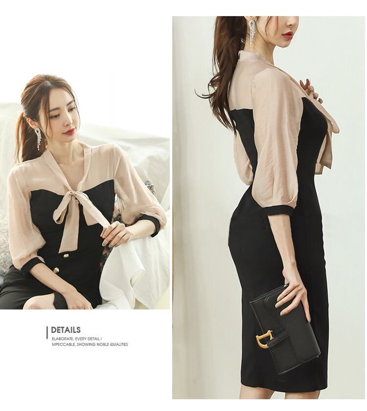 【dress】エレガント気質満点ファッションリボン着痩せ切り替え ワンピース G0737