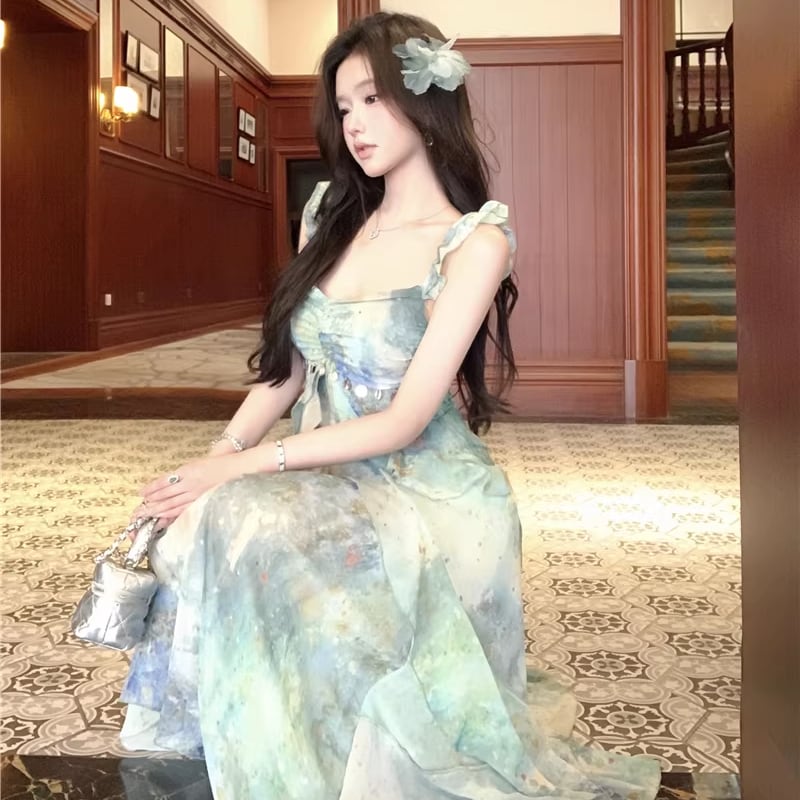 【dress】カラフルロングキャミワンピース Q8278