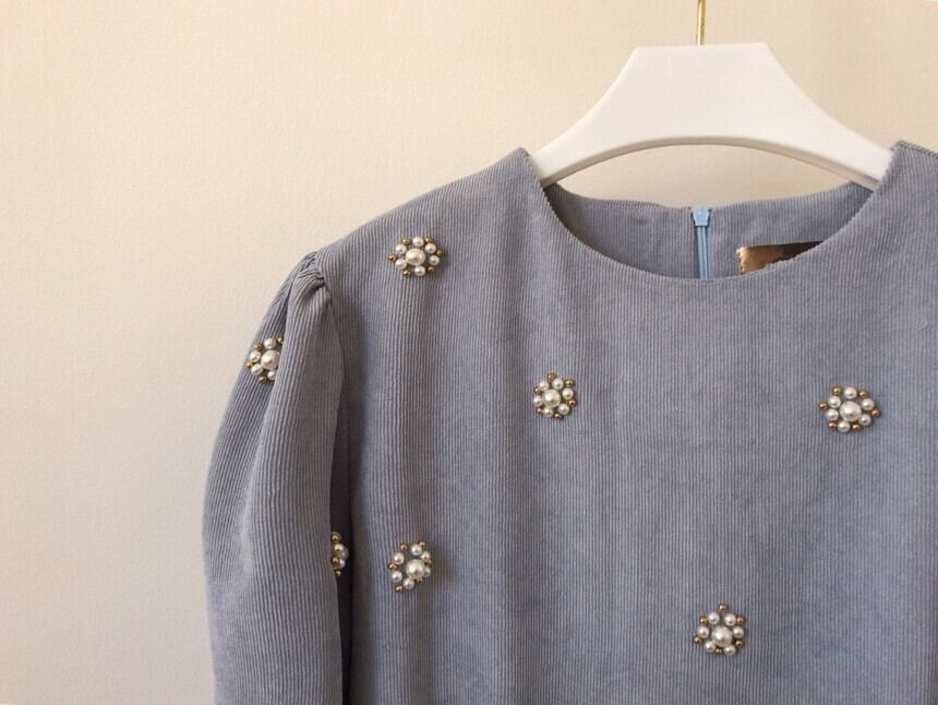 【dress】 韓国系気質満点レトロスウィートパフスリーブ着痩せコールテンワンピース G1775