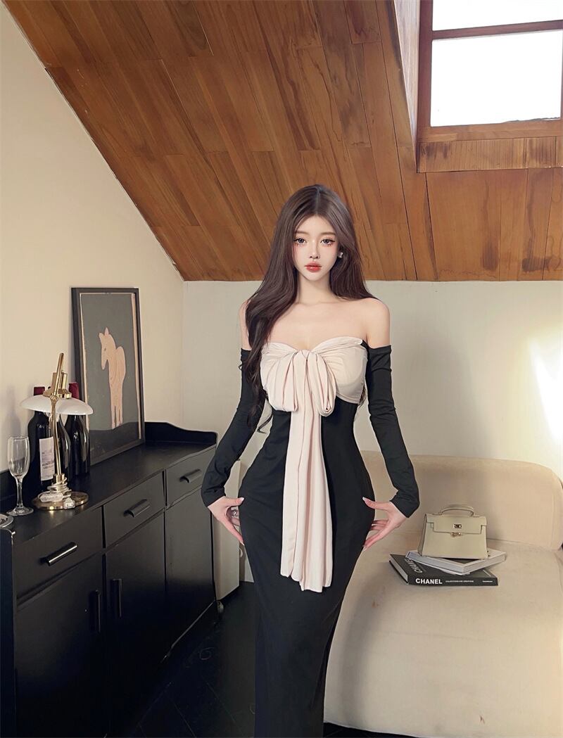 【dress】リボン付きベアトップワンピース　M28466